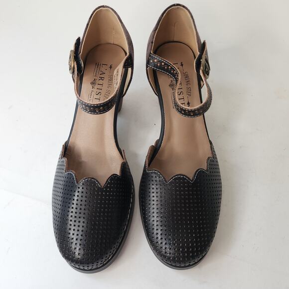 L'Artiste Spring Step Parchelle Mary Jane Heels EU 38 US 7.5-8 Black Leather - Picture 3 of 11